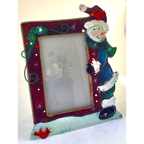 PICTURE FRAME-CHRISTMAS THEME-Snowman-Metal-6"x3.5" Picture Size-8"x7" Frame - Picture 3 of 10